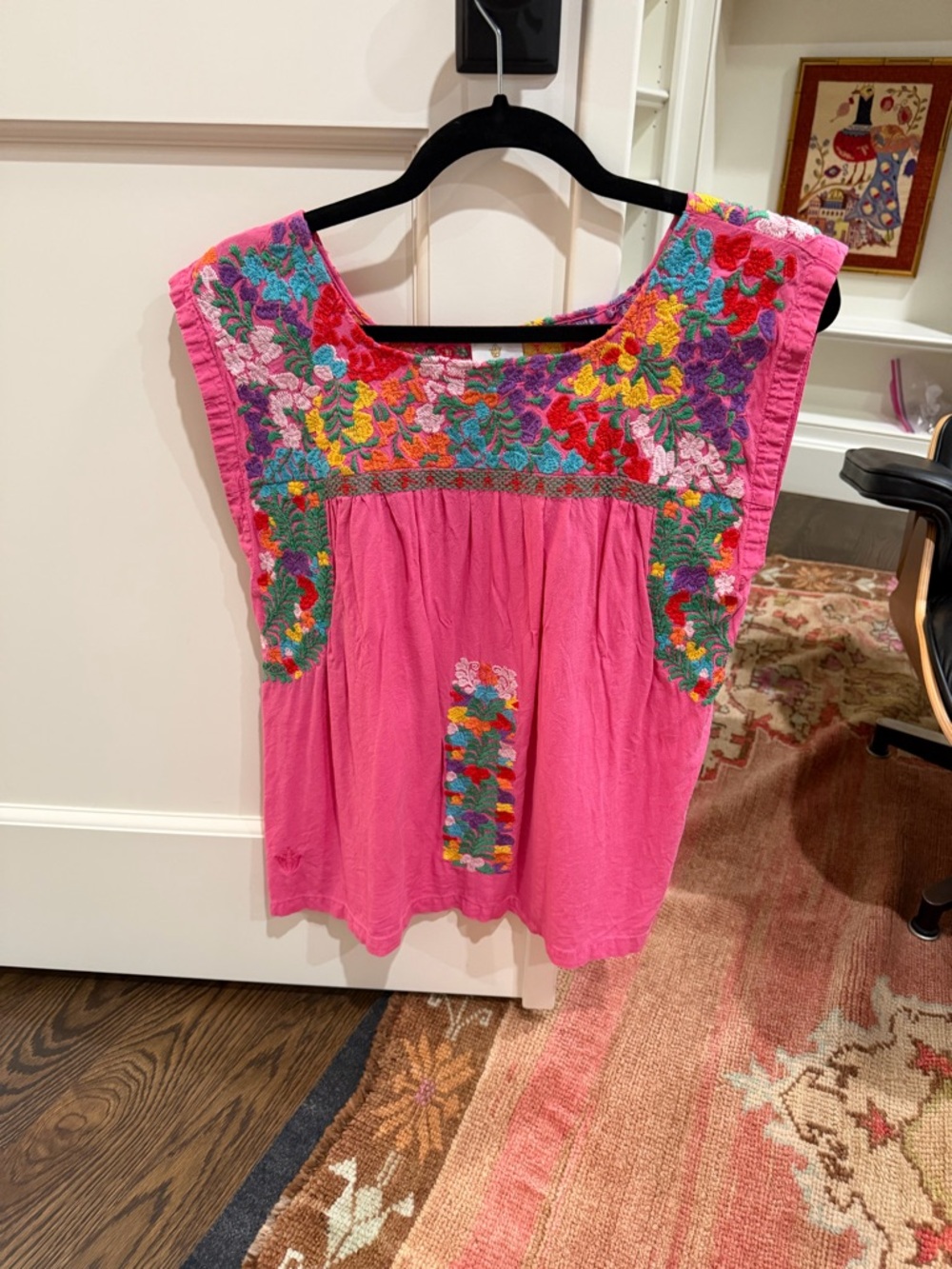 Hand-Embroidered Pink Mexican-Style Women’s Blouse